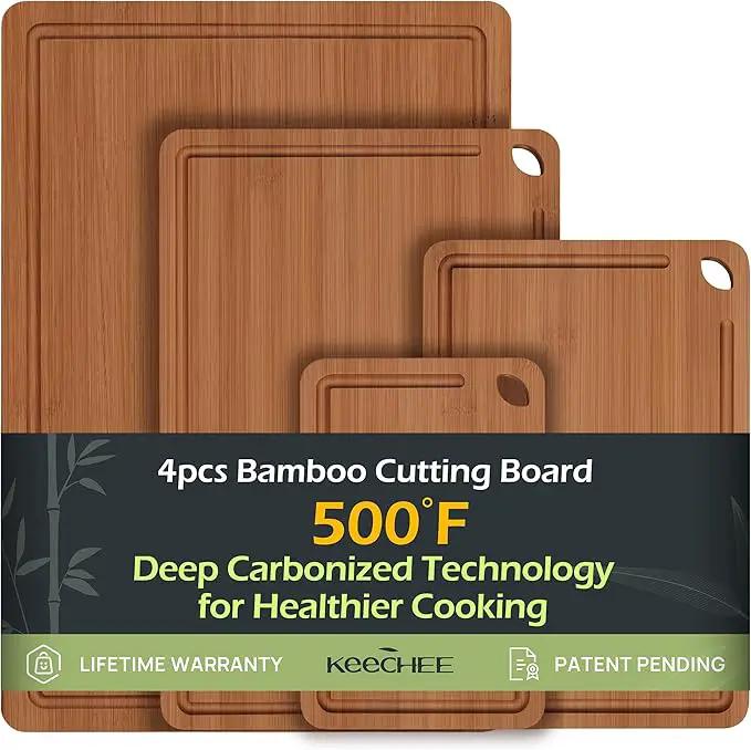 Wood Cutting Board, Carbonized Bamboo Set With Smooth Surface & Easy Storage For Busy Kitchens, Ideal Charcuterie & Chopping, Durable, Knife-Friendly (4Pcs) by GreenHaven Gardens
