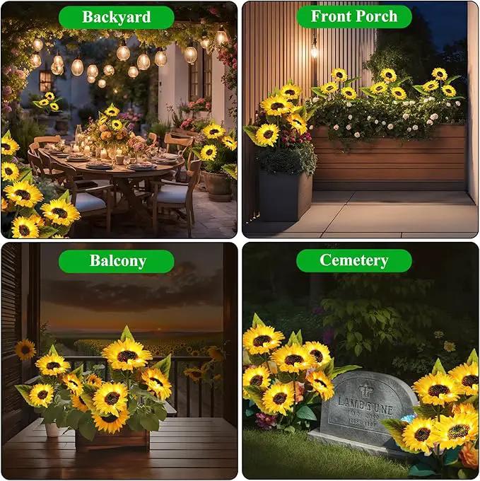 4-Pack Solar Powered Sunflower Garden Lights, LED Outdoor Decor Solar Light Flowers for Yard Patio Ground Lawn Landscape, Decorative Artificial Flower Bright Night Outside by GreenHaven Gardens