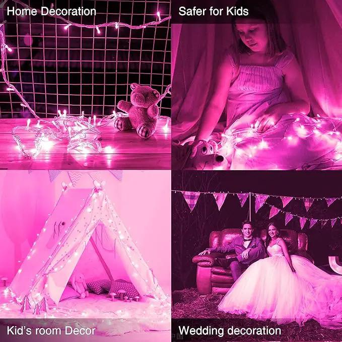 JMEXSUSS Connectable 100 LED Room Lights, 33ft 8 Modes Pink Christmas Lights Clear Wire, Plug in Pink String Lights Indoor Outdoor for Room Decor Christmas Tree Bedroom Valentines Party by GreenHaven Gardens