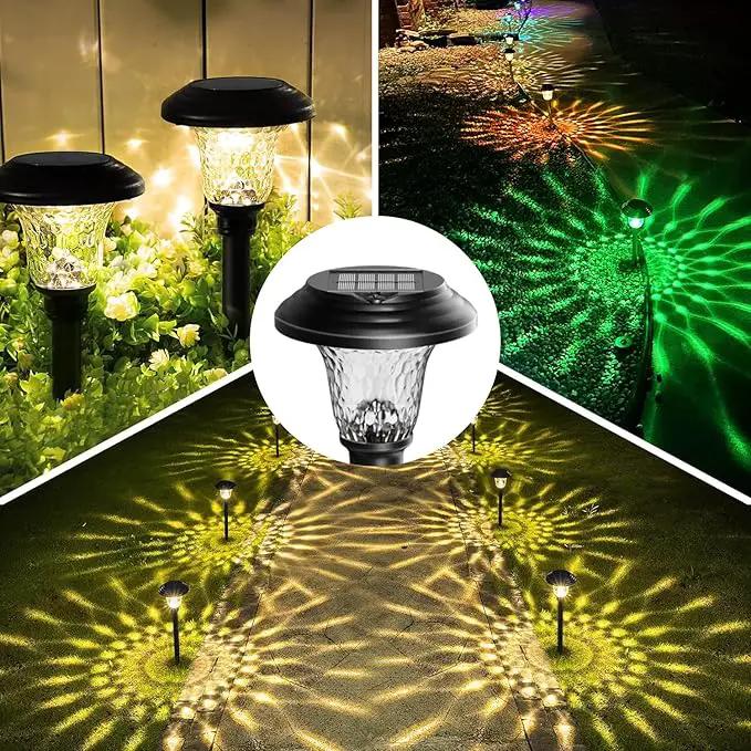 8 Pack 3 Mode Solar Pathway Lights for Outdoor Color Changing/Warm White/Bright White Waterproof Garden Stainless Steel Landscape Path Lighting Walkway Yard Lights Glass LED RGB Black by GreenHaven Gardens