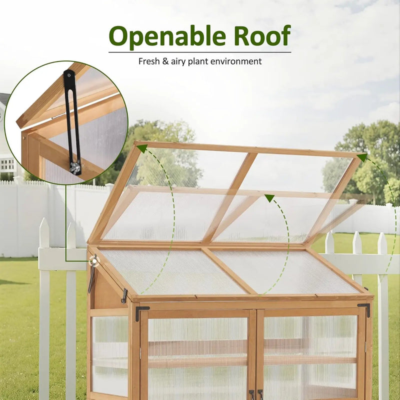 Macrout Cold Frame Greenhouse, Large Wooden Greenhouse Cabinet, Garden Cold Frame with Adjustable Shelves for Outdoor Indoor Use, 1344 (Natural) by GreenHaven Gardens
