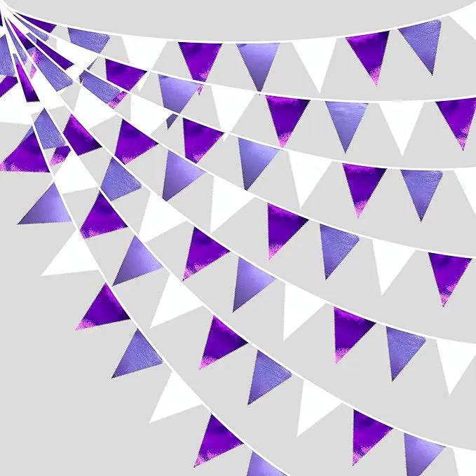 Purple and White Party Decorations Metallic Fabric Ombre Purple White Triangle Pennant Banner Flag Bunting for Graduation Birthday Engagement Wedding Bachelorette Lavender Lilac Violet Party Supplies by GreenHaven Gardens
