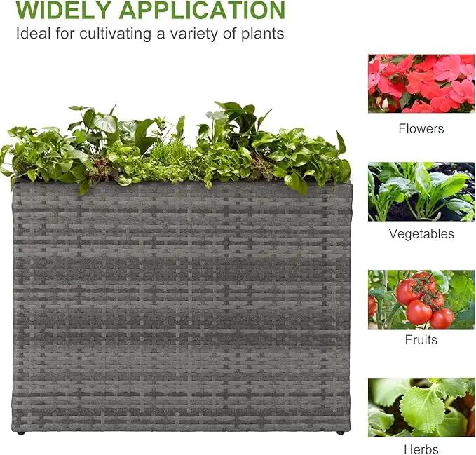LEWIS&WAYNE Large Rectangular Block Planter Box Handmade Wicker Tall Planters for Outdoor Plants with Removable Liners Modern Planter for Indoor Outdoor Patio Deck - Gray, 32''x11''x24'' by GreenHaven Gardens