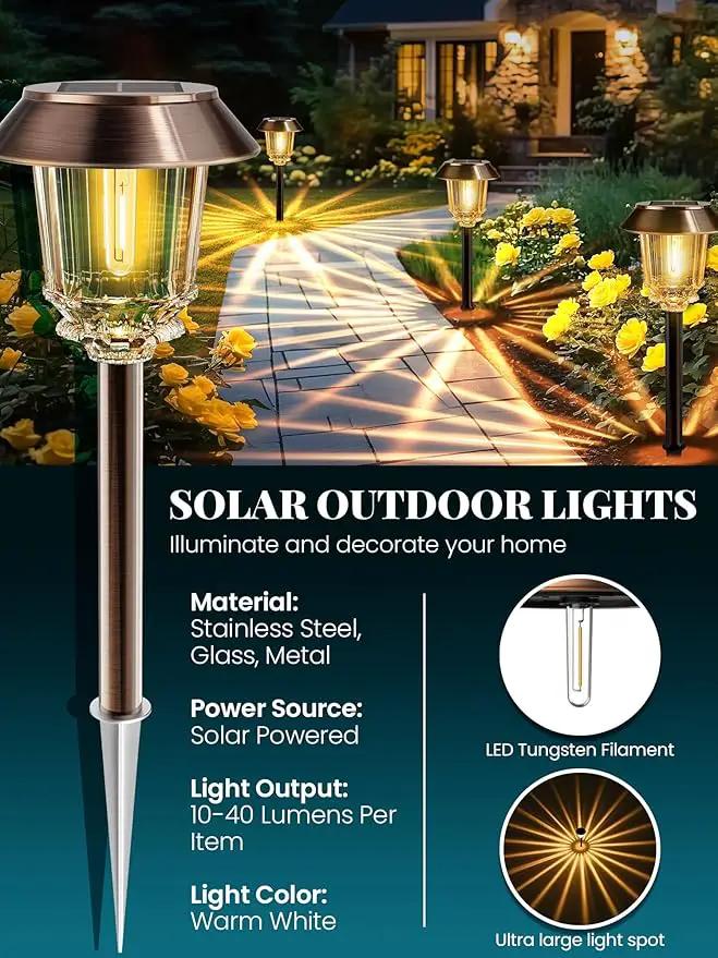 Solar Lights Outdoor Waterproof,6 Pack Bronze Pathway Lights with 10-40 LM Dimmable Glass and Metal, Solar Powered Garden Decor for Yard,Patio,Pathway,Driveway(Warm White) by GreenHaven Gardens