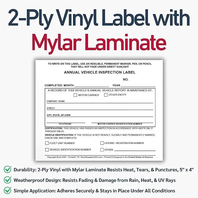 50 Pack 3-Ply Carbonless Annual Vehicle Inspection Report Forms with FMCSA Red Aluminum Labels & White Mylar Laminate Vinyl Labels, DOT Inspection Forms and Stickers, Shrink-Wrapped, 8.5" x 11.75" by GreenHaven Gardens
