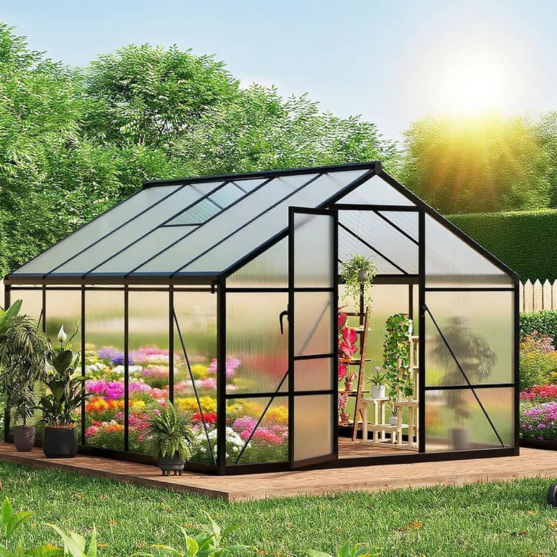 8x10 FT Outdoor Walk-in Greenhouse with Durable polyethylene Cover, Lockable Door, Adjustable roof Vent, and Ground Anchors. A Large, Sturdy Backyard Greenhouse Ideal for Patio, Lawn, and Gardening. by GreenHaven Gardens