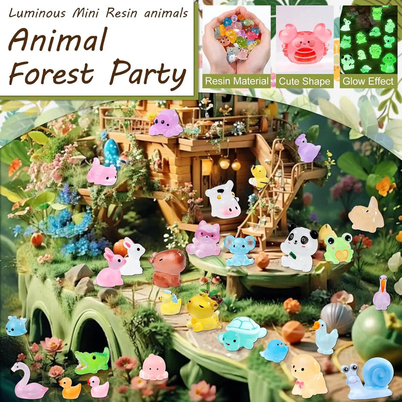 52Pcs Luminous Mini Resin Animals 52 Styles Miniature Glow in the Dark Resin Animal Figures to Hide Tiny Small Little Ducks Turtles Dinosaurs and Frogs for Micro Landscape Dollhouse Fairy Garden Decor by GreenHaven Gardens