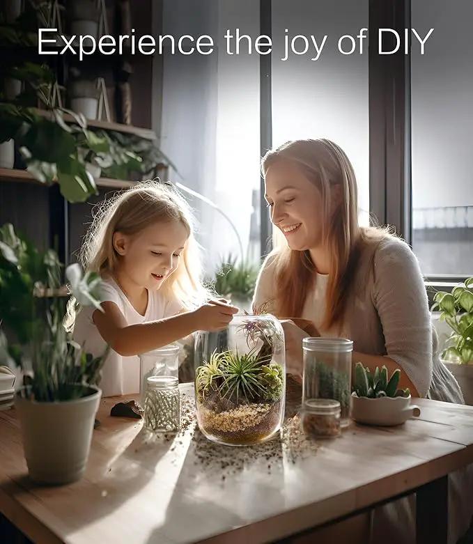 Terrarium Kit/Supplies Terrarium Plants Set with Grow Light, for Succulents Miniature Gardening, Include Terrarium jar Tool Set Live Moss Rocks Soil Driftwood and Decor, for Plant Lovers by GreenHaven Gardens