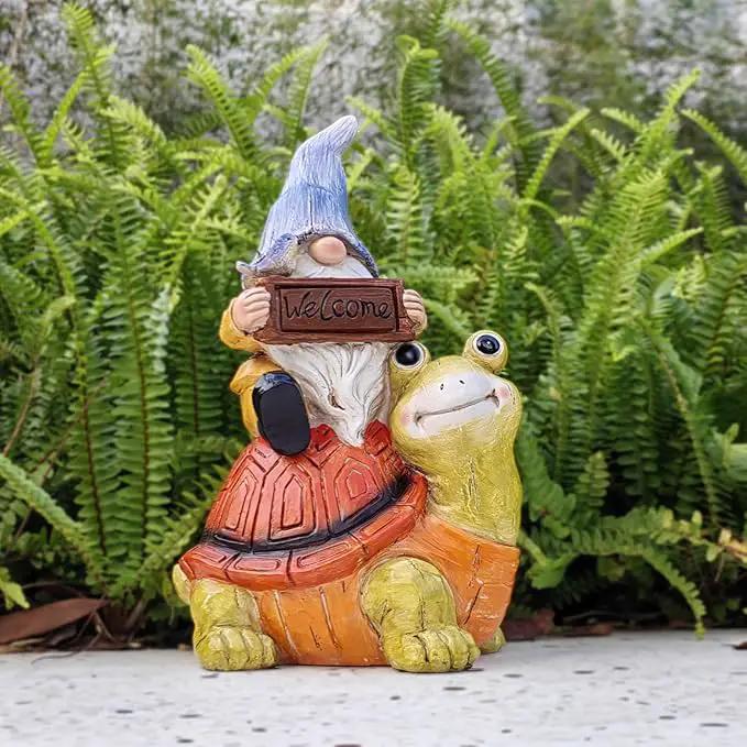 Welcome Solar Gnome Clearance Riding Turtle Statue for Garden Decor - Solar Outdoor Christmas Statue Sculpture Home and Garden Decor for Patio,Yard,Balcony Ornament,Turtle Figurine Light Gifts by GreenHaven Gardens