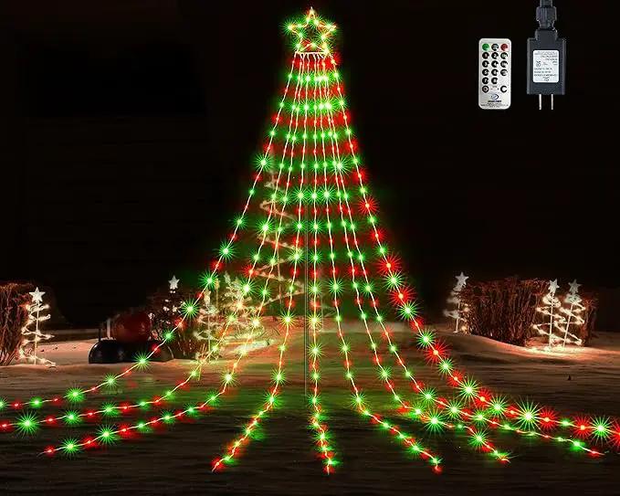 BlcTec Outdoor Christmas Decorations, 352 LED Christmas Star Lights with 9 Strands 11.7ft Waterfall Christmas Tree Lights, 8 Modes, Waterproof, Timer for Yard Patio Xmas Décor, Flowing Red and Green by GreenHaven Gardens