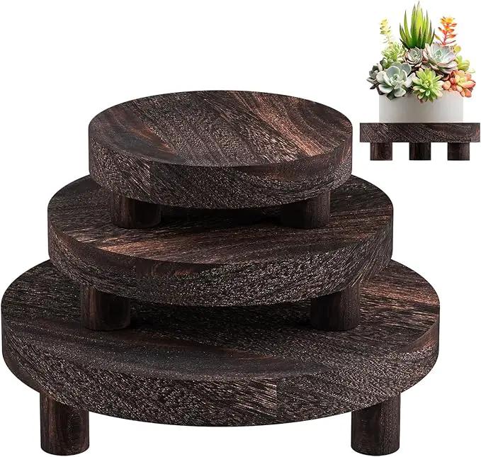 3 Pcs Wood Plant Stand Indoor Outdoor, Round Wood Riser for Decor 6/8/10" Wooden Stool Display Stand Flower Pot Holder Small Planter Tray Modern Potter Decorative for Desktop Counter Room by GreenHaven Gardens