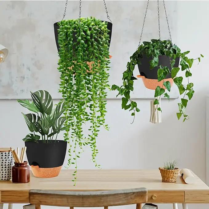 GARDIFE Hanging Planter, 10 inch Hanging planters for Indoor. Outdoor Plants, Self Watering Plant Pot, 2 Pack Large self Watering Hanging Planter, Black by GreenHaven Gardens