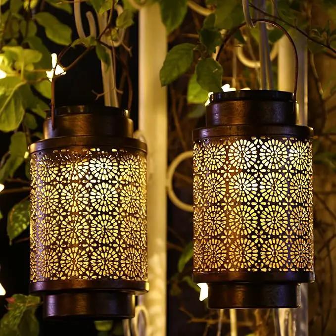 2 Pack Solar Lanterns Outdoor Waterproof, Hanging Led Lantern Garden Decorative, Metal Decorative Garden Lights, Solar Outdoor Lights Decor for Table Patio Garden Yard Pathway, Bronze, T00012 by GreenHaven Gardens