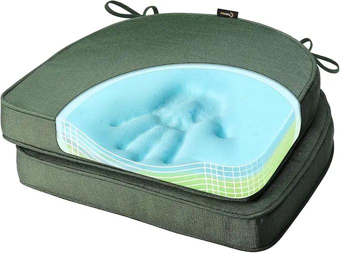 SUNROX Gel Memory Foam Chair Cushions, FadeShield Water-, Stain-Resistant Durable Reversible Seat Cushion Pads with Ties for Indoor/Outdoor Kitchen Dining Office, 19"x19", Set of 2, Heather Fern by GreenHaven Gardens