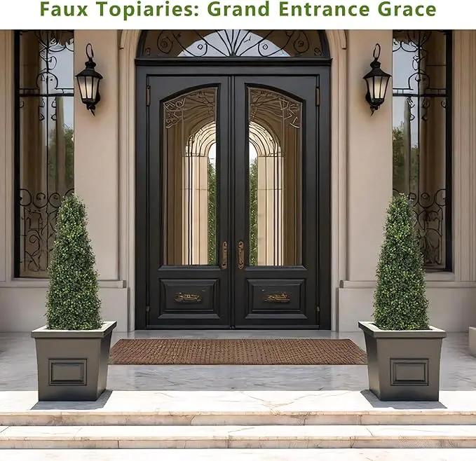 4ft Artificial Boxwood Topiary Trees (Set of 2) - UV Resistant Faux Plants Outdoor, Realistic 48in Fake Potted Bushes and Shrubs for Front Porch, Planter, Patio - Low Maintenance & Evergreen by GreenHaven Gardens