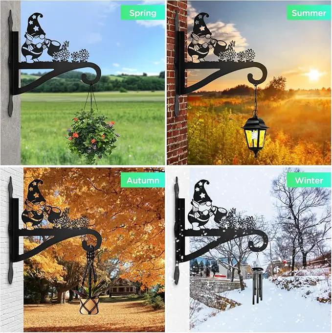 Christmas Plant Hangers Outdoor Iron Heavy Duty Ornamental Gnome Silhouette Wall Mounted Hanging Plant Bracket for Flower Pot Lantern Bird Feeder Wind Chimes Christmas Decoration by GreenHaven Gardens