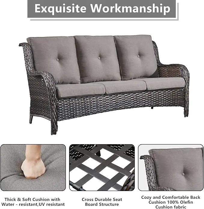 Outdoor Wicker Patio Furniture Set - 5 Piece Rattan Patio Conversation Set with 2 Rocking Swivel Chairs,2 Ottomans and 1 Sofa for Porch Deck Backyard Garden(Brown/Grey) by GreenHaven Gardens