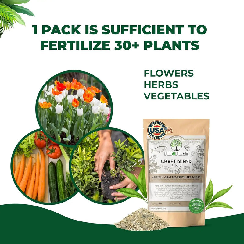 BuildASoil Fertilizer for Vegetable Garden and Ogranic Plant Food | Hand-Crafted Organic Fertilizer with 15 Premium Ingredients | Ensures Larger Plants and More Fragrant Flowers (44 LB - Large Bag) by GreenHaven Gardens