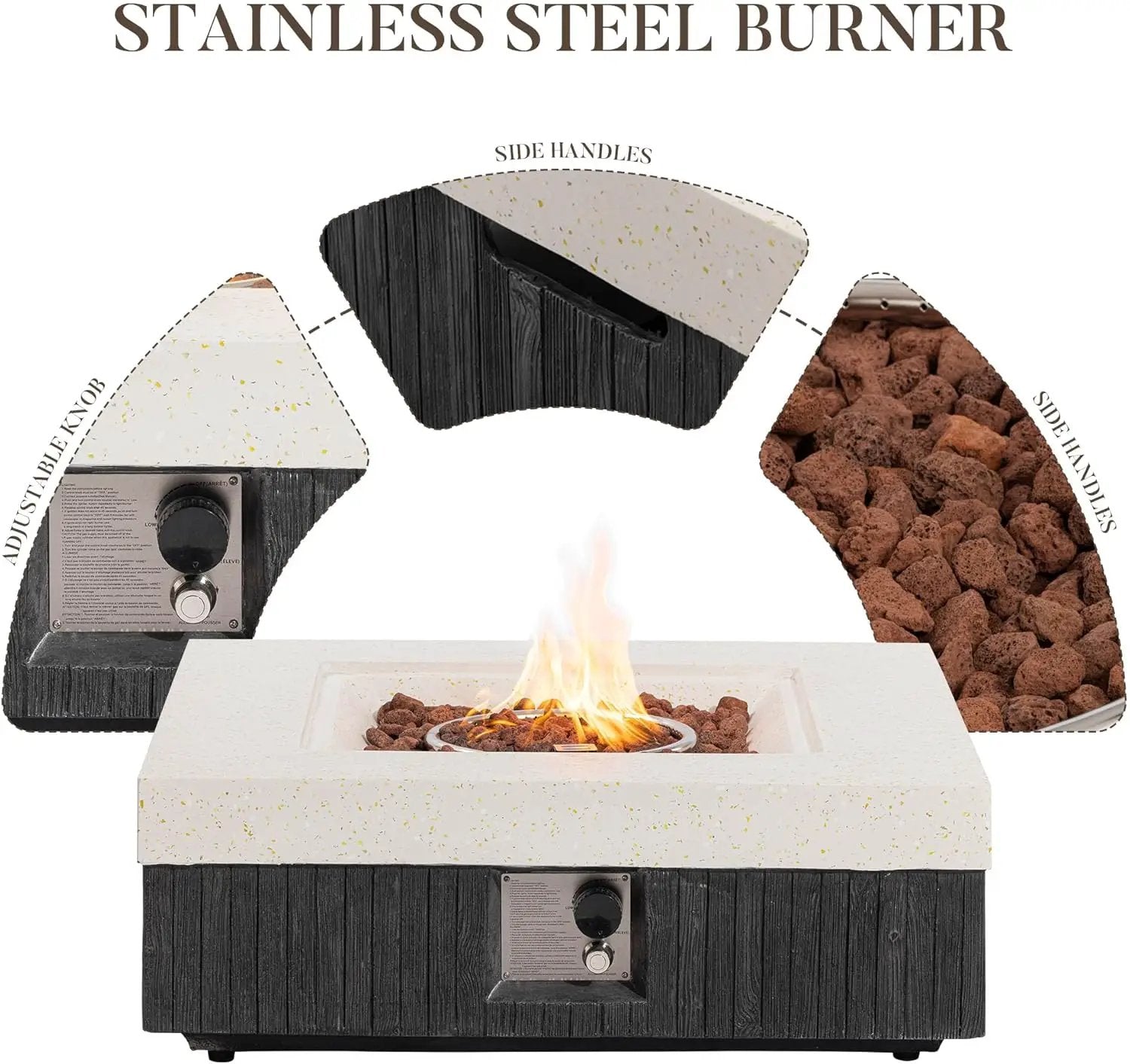 COSIEST 35" Outdoor Propane Fire Pit Table Square Gas Fire Pit Table with Concrete & Wood Grain Design, 50000BTU CSA Certified Electronic Ignition Fire Tables for Patio, Backyard, Garden Heating by GreenHaven Gardens