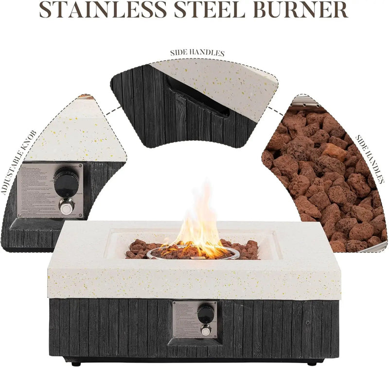 COSIEST 35" Outdoor Propane Fire Pit Table Square Gas Fire Pit Table with Concrete & Wood Grain Design, 50000BTU CSA Certified Electronic Ignition Fire Tables for Patio, Backyard, Garden Heating by GreenHaven Gardens