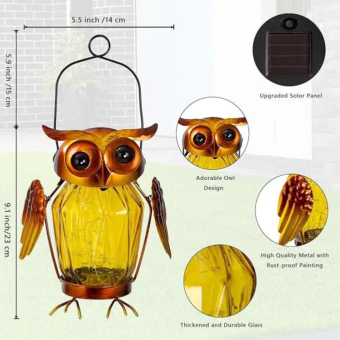 2 Pack Hanging Solar Lantern, Owl Solar Lanterns Outdoor Waterproof LED Glass Jar Lights for Garden Yard Tree Table Xmas Metal Decoration Lanterns by GreenHaven Gardens