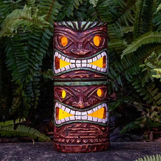 Solar Tiki Statue Outdoor Decor-Garden Large Tiki Statue-Solar Totem Pole Tiki Bar Decoration for Lawn Patio Yard,10 Inch Tall by GreenHaven Gardens