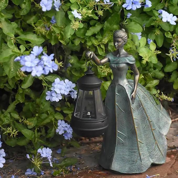 Fairy Garden Statue Solar Garden Decor Resin Statue with Lights for Yard Lawn Decorations Outdoor Patio Gardening Gifts for Women 5.5 * 9.5 * 11.5 Inch by GreenHaven Gardens