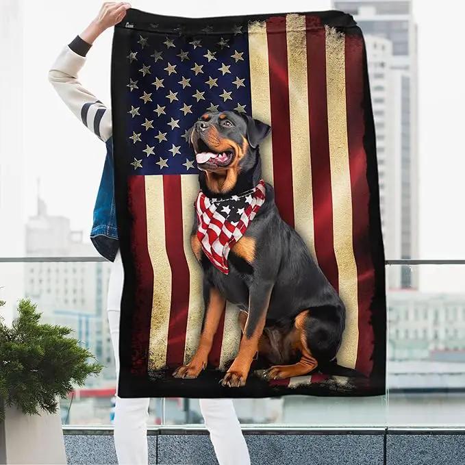Flags-Rottweiler American Flag, House Flag (29.5" x 39.5")-USA House Garden Flags Premium Polyester-Decorative Outdoor Flags by GreenHaven Gardens