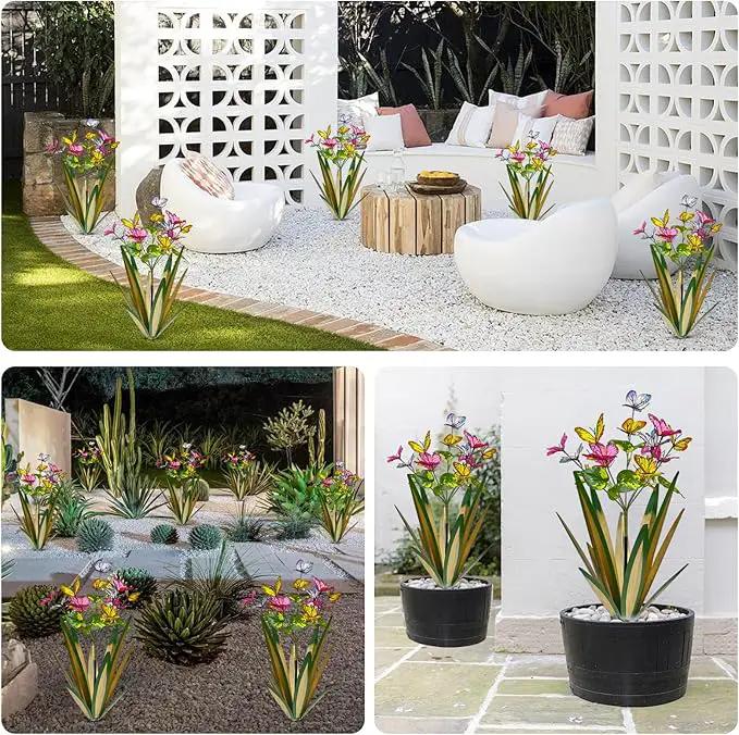 Garden Outdoor Butterfly Enlarge Thickened Wind Resistant Metal Agave Garden Art Metal Plant Country Sculpture Statue Decorations Ornaments Artificial Waterproof Butterflies(Light Green 2pcs) by GreenHaven Gardens