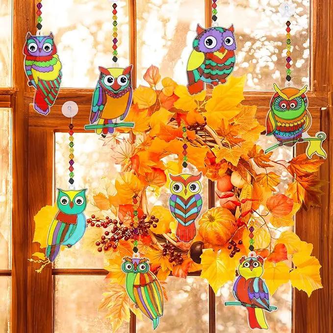 Winlyn 24 Sets Owl Suncatchers Ornaments Decorations DIY Window Paint Art Suncatchers Owl Craft Kits Sun Catchers for Kids Home Classroom Winter Holiday Season Fall Christmas Activities Party Favors by GreenHaven Gardens