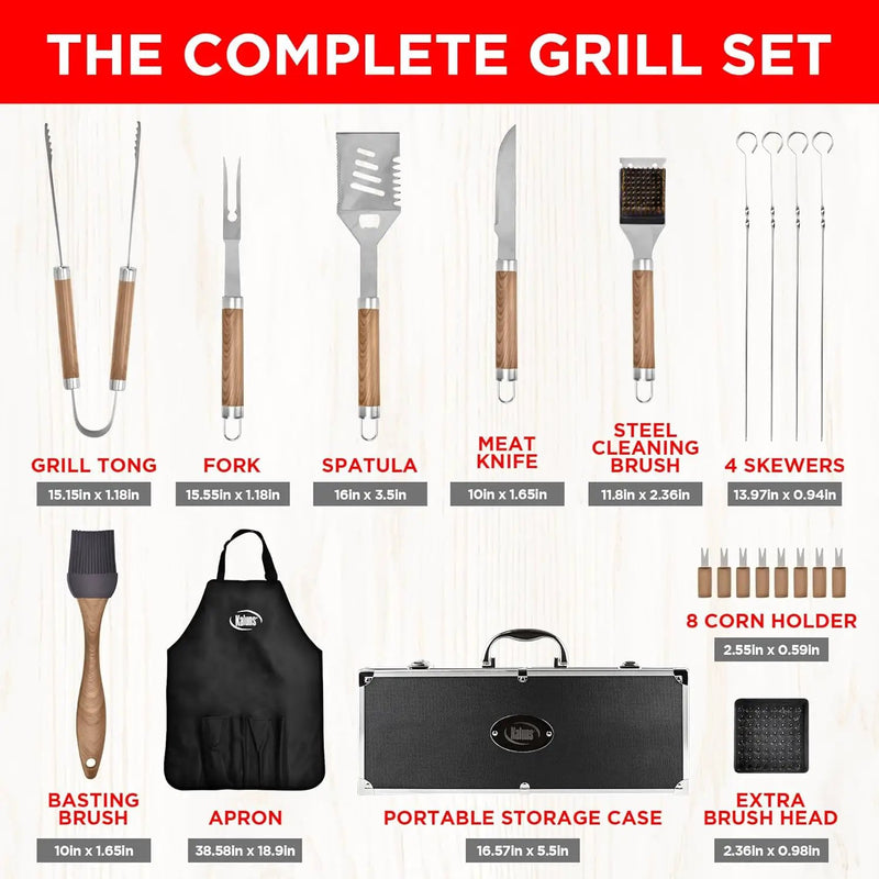 Kaluns Grilling Accessories, Dad Gifts for Christmas Grilling Gifts, Heavy Duty Stainless Steel BBQ Grill Tools Set for Outdoor Grill with Aluminum Case and Apron, Dad Birthday Gifts for Men Husband by GreenHaven Gardens