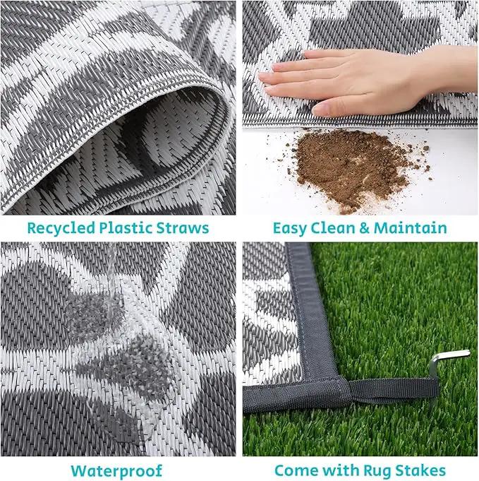 HEBE Outdoor Rug Waterproof 6x9, Plastic Straw Rug Camping Rug, Reversible Outdoor Patio Rugs RV Mat Clearance, Indoor Outside Floor Carpet for Porch,Deck,Camper,Balcony,Backyard by GreenHaven Gardens