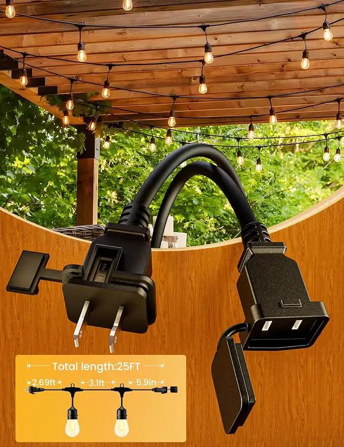 Svater Outdoor Led String Lights 25 FT, Patio Lights for Outside with 9pcs S14 Shatterproof Bulbs, 1 Watt E26 Dimmable, IP65 Waterproof, Commercial Grade Bistro Light 2700K Warm White by GreenHaven Gardens