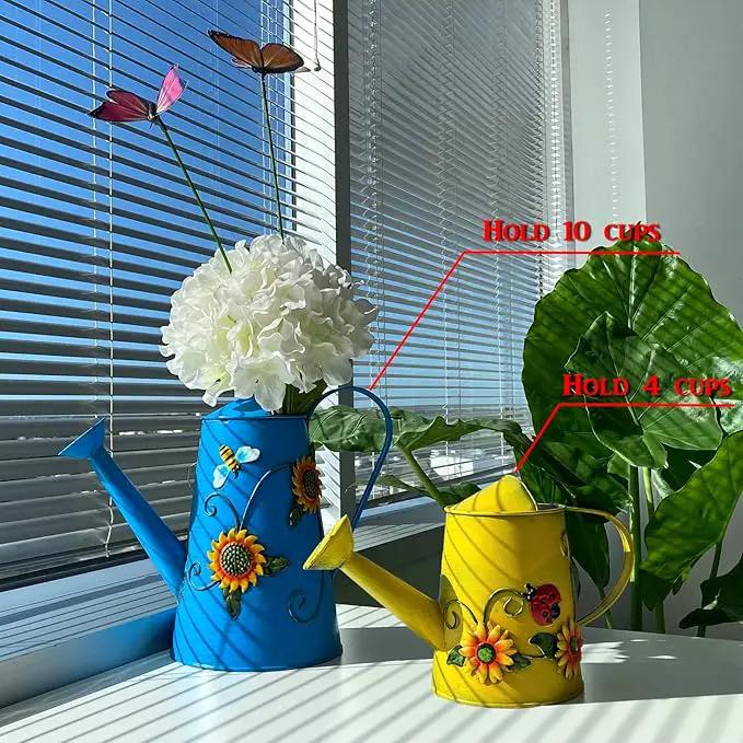 Decorative Sunflower & Ladybug Metal Watering Can (Vol: 4 Cups) | Small Yellow Watering Can | Garden Décor Housewarming Gift for Mother Women Friends Gardeners by GreenHaven Gardens