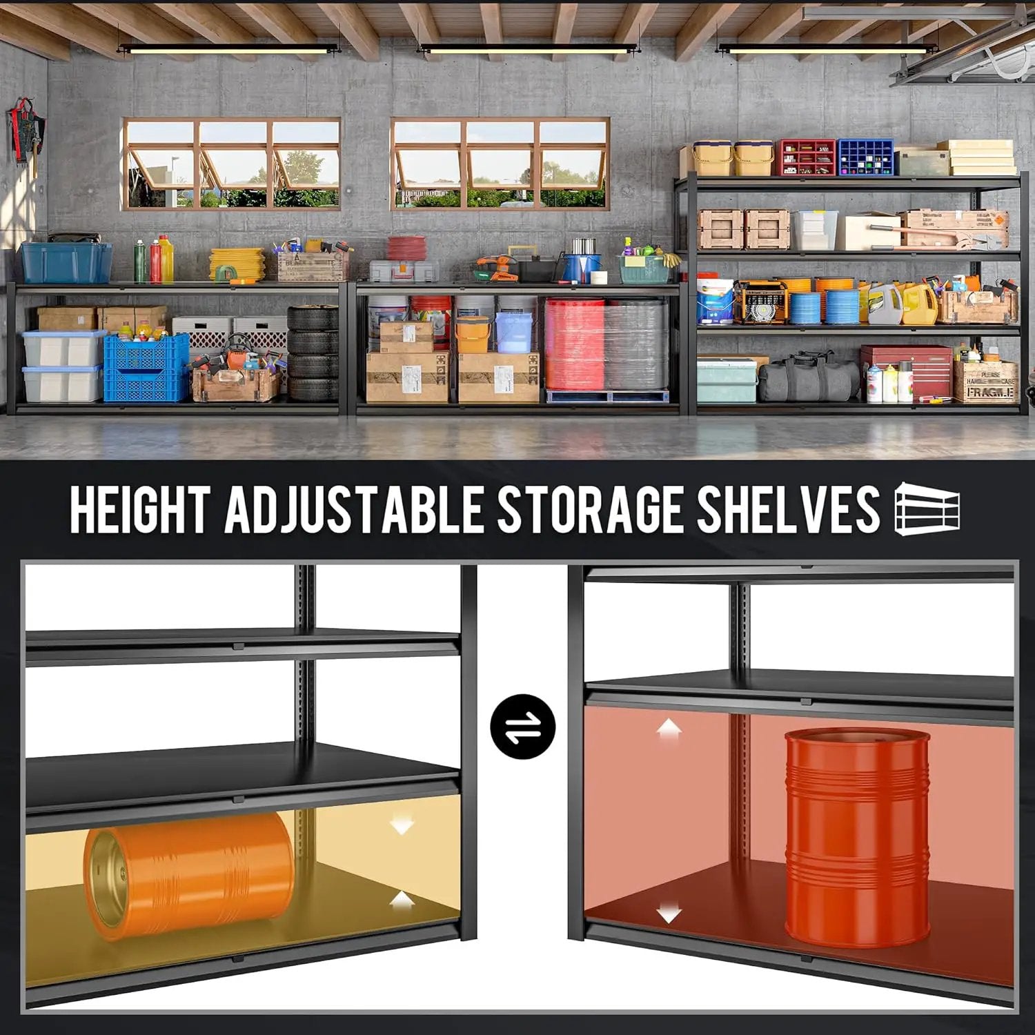 59.8" W x 59.8" H x 24.2" D Storage Shelves Metal Shelving, 2120LBS Garage Shelving Unit with Adjustable Shelf, 4 Tier Storage Rack for Garage, Pantry, Warehouse, Basement, Black by GreenHaven Gardens
