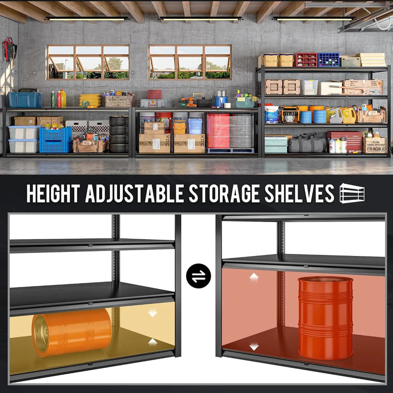 59.8" W x 59.8" H x 24.2" D Metal Storage Shelves, 2120LBS Garage Shelving Unit with Adjustable Shelf, 4 Tier Storage Rack for Garage, Pantry, Warehouse, Basement, Black, 2 Pack by GreenHaven Gardens