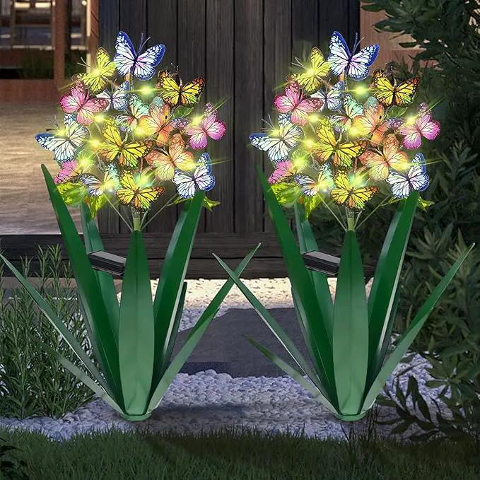 Homight Solar Metal Agave Butterfly Flower Stick Garden Sculpture - Outdoor Gift, Christmas Lights, Swaying Butterfly Sunflower Lights - Solar Outdoor (2 pcs Green) by GreenHaven Gardens