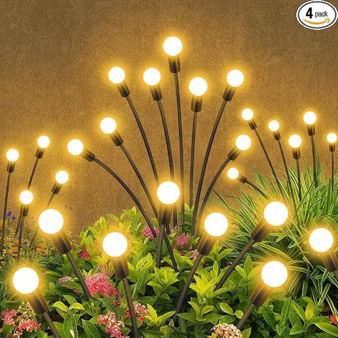 Solar Garden Lights Outdoor Waterproof, 4 Pack 32 LED Decorative Swaying Light, Firefly Light Outdoor Decor Lights for Garden Gifts for Pathway Party Christmas, Warm White by GreenHaven Gardens