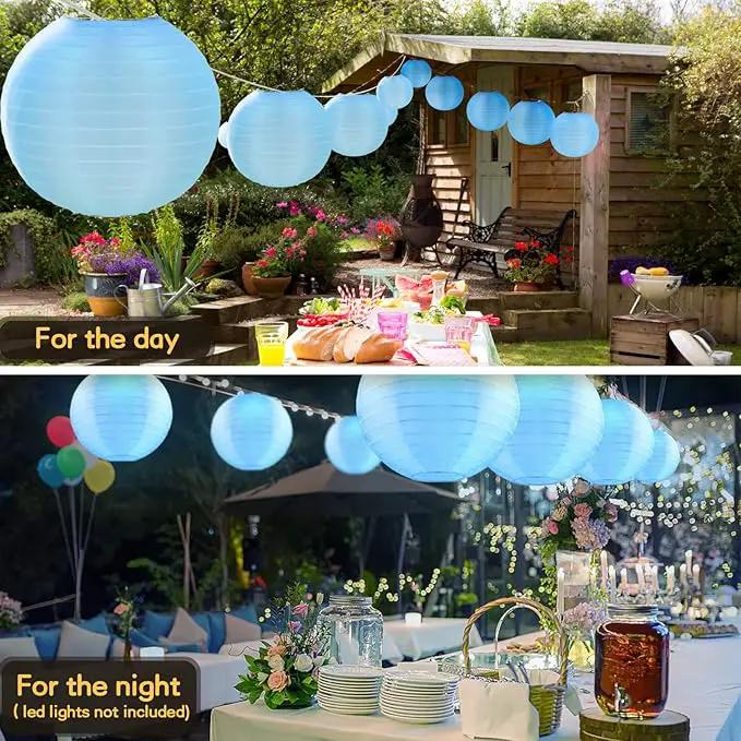10 Pack Outdoor Silk Lanterns Decorative, 10inch Waterprooof Outside Indoor Chinese Hanging Round Lanterns for Weddings, Birthdays, Parties Decoration(Blue) by GreenHaven Gardens