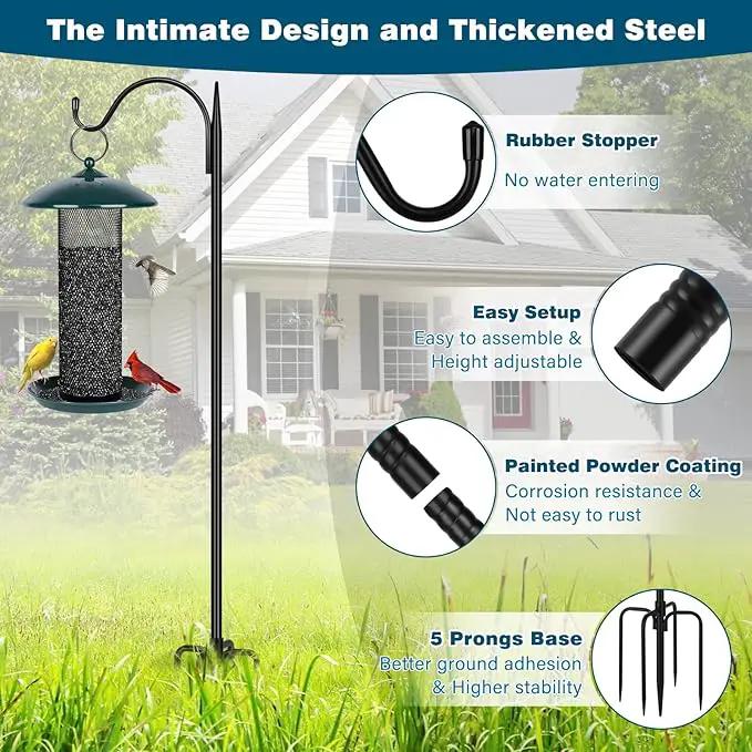 Gtongoko Adjustable 63 inch Shepherds Hooks for Outdoor Bird Feeder with 5 Prongs, Bird Feeder Pole Garden Hooks for Hanging Lanterns, Plants Baskets, Hummingbird Feeders, 1 Pack by GreenHaven Gardens