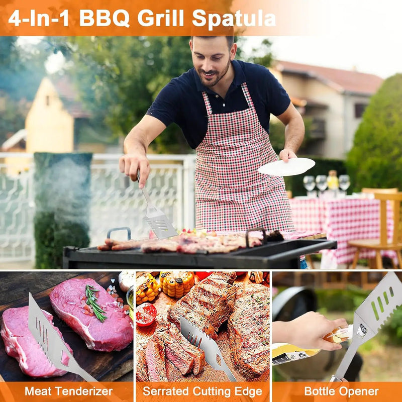Anpro Grilling Accessories Grill Kit- Grill Set, Grilling Utensil Set, BBQ Accessories, BBQ Kit, BBQ Grill Tools, Grilling Gifts for Father's Day, Smoker, Camping, Kitchen,21 PCS-Standard Silver by GreenHaven Gardens