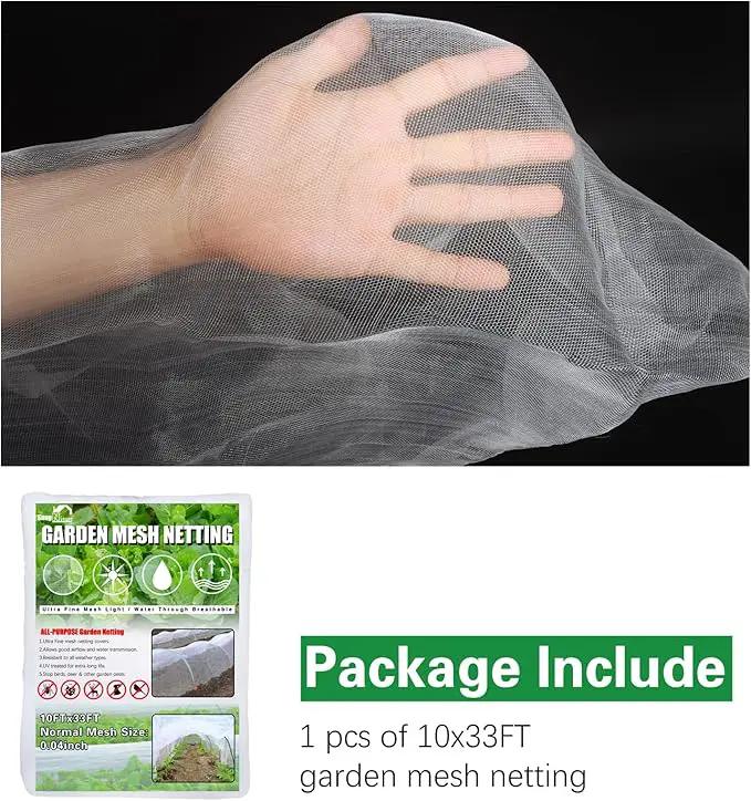 SnugNiture Garden Netting 10x33FT Ultra Fine Mesh Mosquito Netting Plant Covers, White Bird Netting Barrier Greenhouse Row Cover Protect Fruits Flower Vegetables from Birds Deer & Squirrels by GreenHaven Gardens