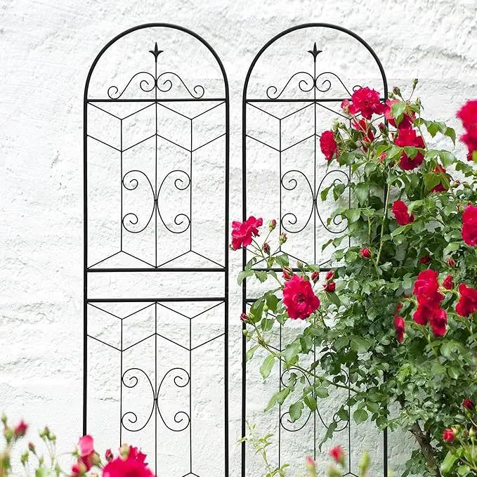 Metal Garden Trellis Rustproof Trellis for Climbing Plants Outdoor Flower Support (Black-2 Pack, 71"x19.7") by GreenHaven Gardens