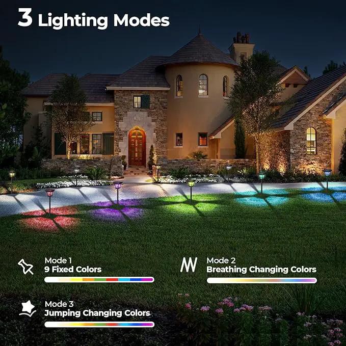 CINOTON 6 Pack RGBCW Solar Pathway Outdoor Lights, 3 Lighting Modes Solar LED Garden Light, IP65 Waterproof Outside Solar Powered Landscape Lighting for Patio Walkway Yard Driveway RGB/Warm/Cold White by GreenHaven Gardens
