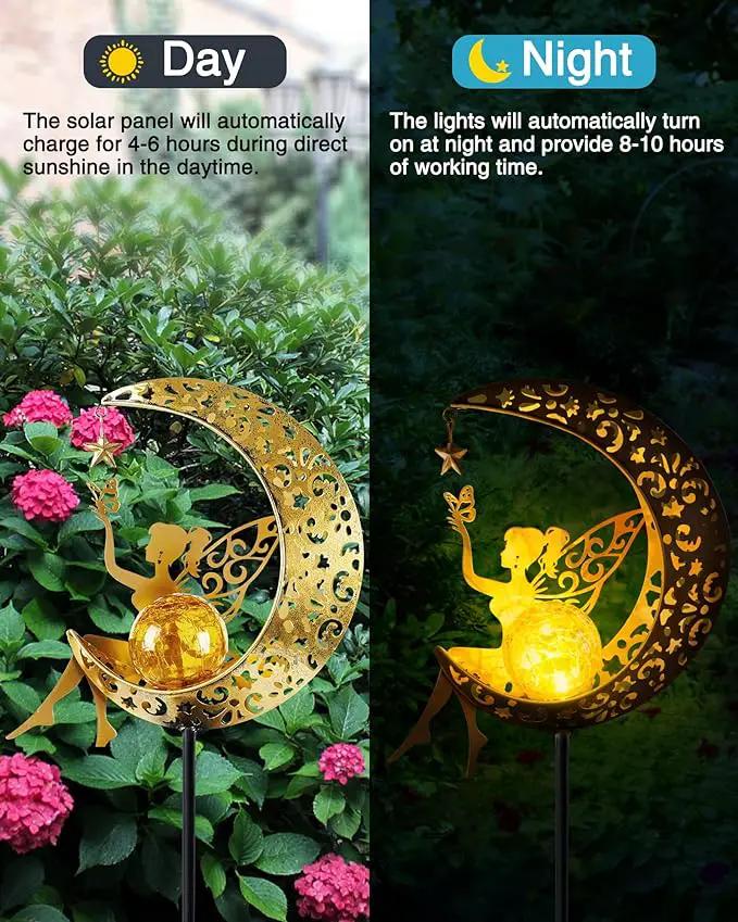 Solar Garden Statues Outdoor Decor, Fairy Moon Figurine Light Stake, Housewarming Ornament for Patio, Lawn, Yard, Pathway - Unique Gift Ideas for Gardening Mom Grandma by GreenHaven Gardens