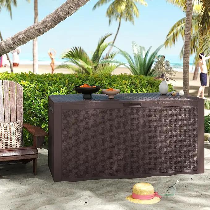 90 Gallon Resin Deck Box, Weatherproof Outdoor Storage Box for Patio, Garden, Pool, and Yard, Lockable Waterproof Bin for Tools, Cushions, and Accessories, Brown by GreenHaven Gardens