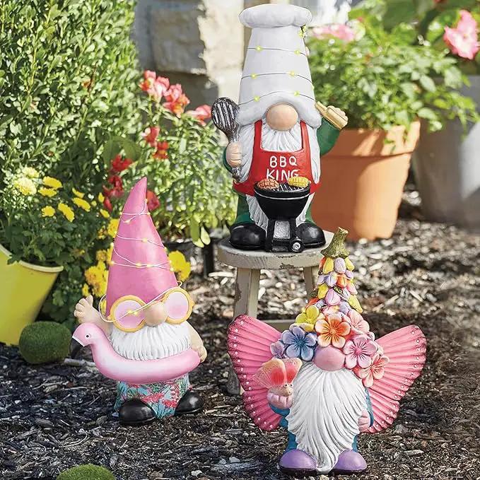 BAYN Garden Gnome Statues Outdoor Decor, Solar Powered Outdoor Gnome with Butterfly Wing Decorative Yard Garden Lights Art Gifts with 11 Warm White LEDs by GreenHaven Gardens