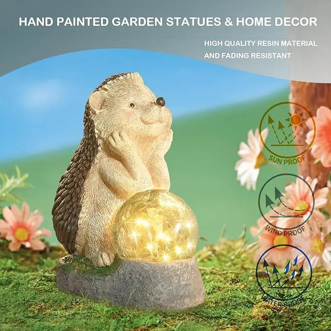 Elenon Hedgehog Decor Solar Lights Statue, Garden Figurines Outdoor Decorative, Yard Art Sculptures & Statues for Patio Yard Pathway by GreenHaven Gardens