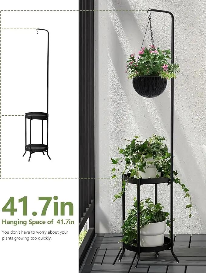2Pcs Hanging Plant Stand Indoor Outdoor, Space-Saving Corner Metal Plant Shelf 3 Potted Flower Pot Stand, 2 Tier 61" Tall Modern Planter Holder for Patio Garden Balcony Living Room Bedroom by GreenHaven Gardens