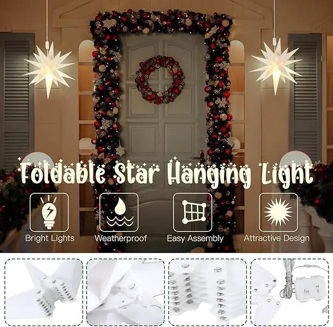 Kingdder 4 Pieces Moravian Star Light LED 3D Star Hanging Light Powered by Battery with Timer Function White Porch Lantern Holiday Decor for Indoor Outdoor Christmas Tree Balcony Courtyard (12 Inch) by GreenHaven Gardens